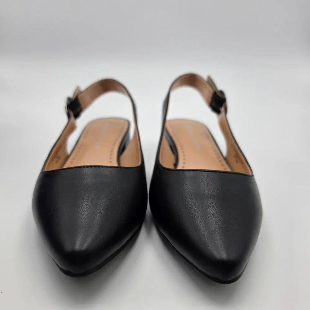 Adrienne Vittadini Papina Black Slingback Pointed Toe Block Heel Pumps 6.5M
